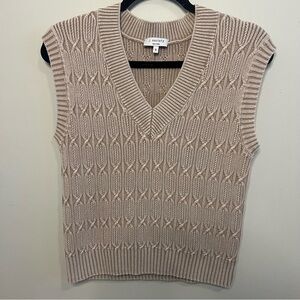 J. Society Women's Beige Cable Knit V-Neck Sweater Vest Minimalist Classic